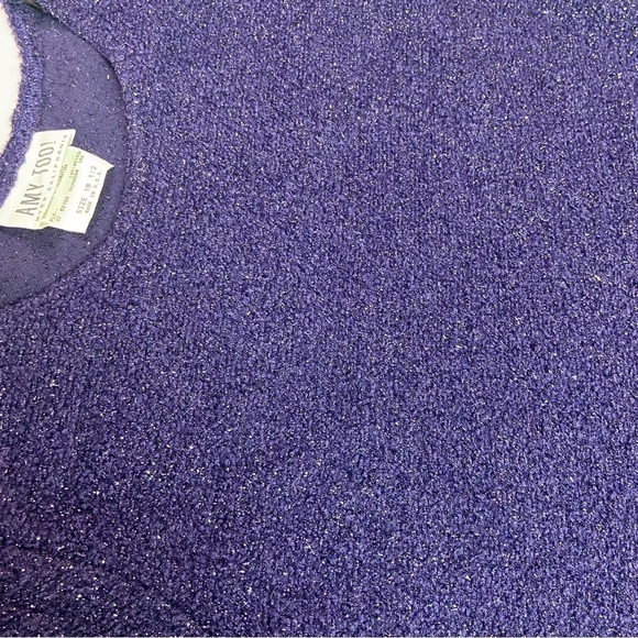 Amy Too! Vintage purple metallic knit short sleeve mini dress 18 1/2 - Picture 9 of 10